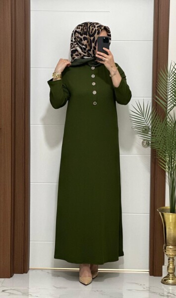 F12 K 80 HAKİ ÖNÜ DÜGMELİ DİLARA ELBİSE - 2
