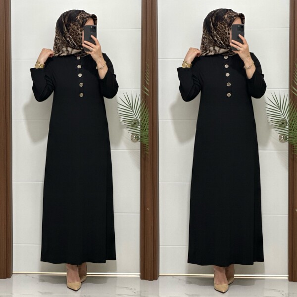 F12 K 80 SİYAH ÖNÜ DÜGMELİ DİLARA ELBİSE - 4
