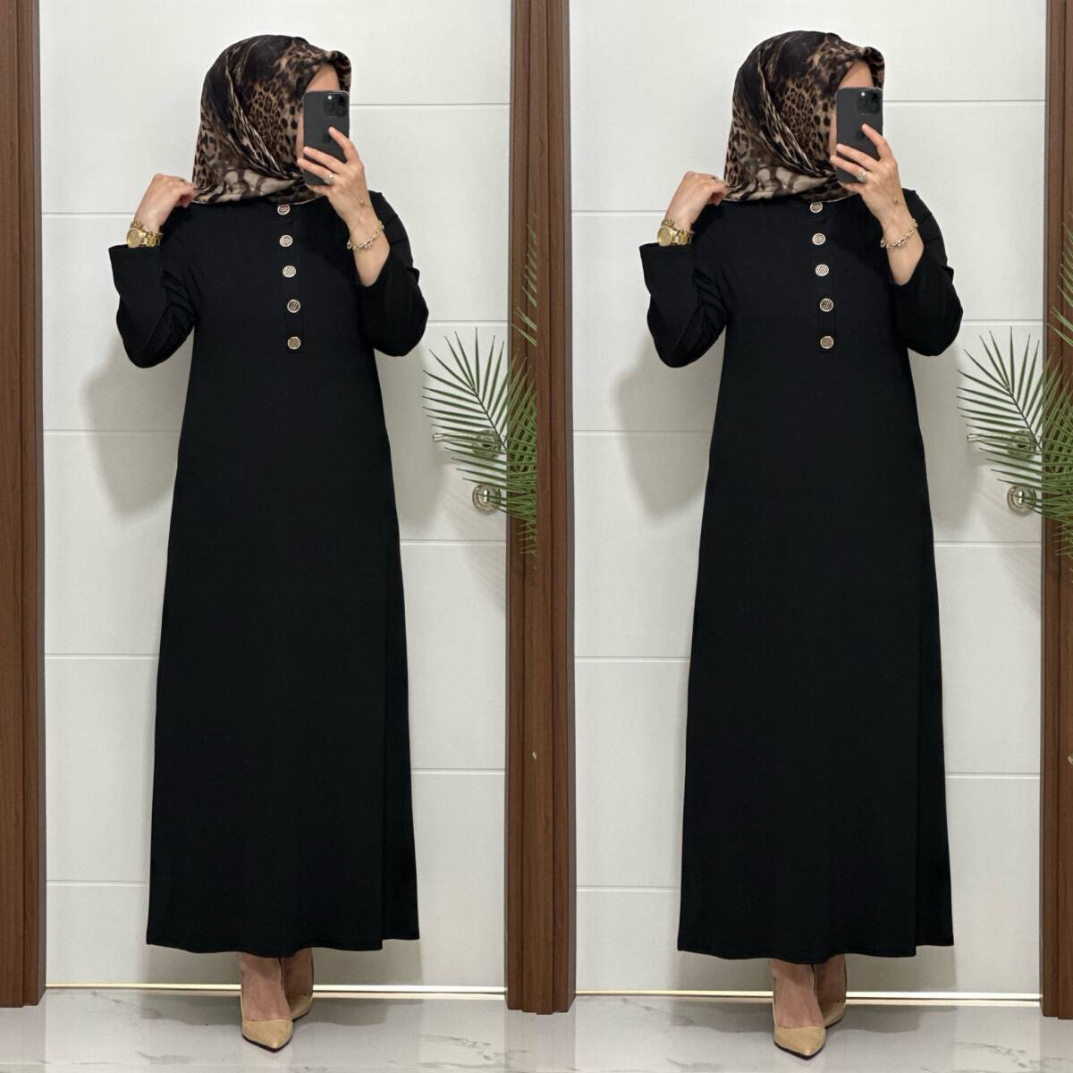 F12 K 80 SİYAH ÖNÜ DÜGMELİ DİLARA ELBİSE - 4