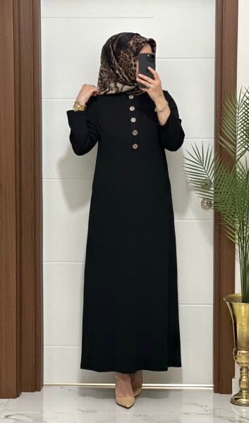 F12 K 80 SİYAH ÖNÜ DÜGMELİ DİLARA ELBİSE - 2