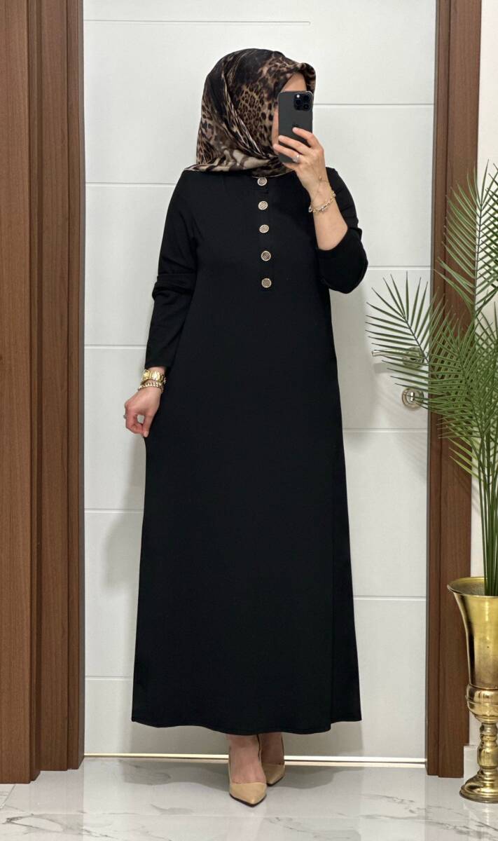F12 K 80 SİYAH ÖNÜ DÜGMELİ DİLARA ELBİSE - 1