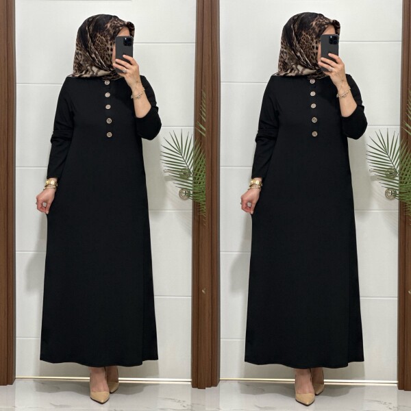 F12 K 80 SİYAH ÖNÜ DÜGMELİ DİLARA ELBİSE - 3