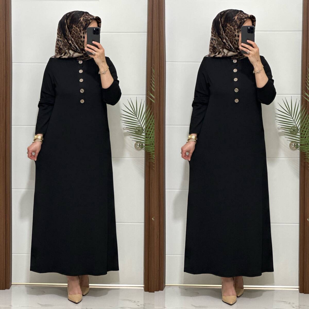 F12 K 80 SİYAH ÖNÜ DÜGMELİ DİLARA ELBİSE - 3