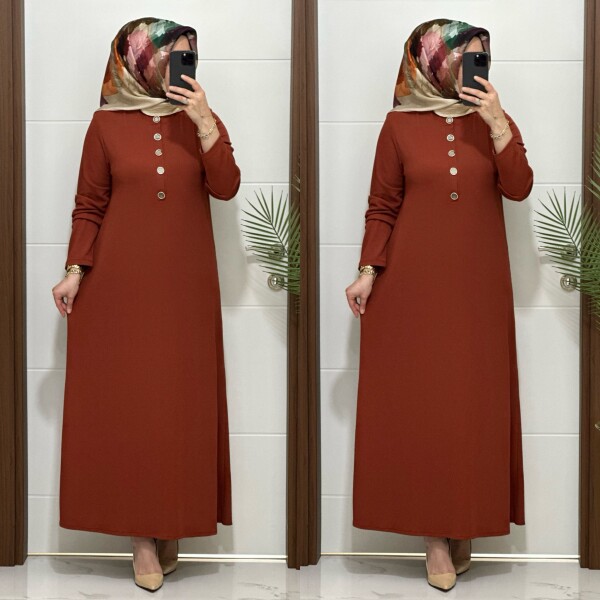 F12 K 80 KİREMİT ÖNÜ DÜGMELİ DİLARA ELBİSE - 3