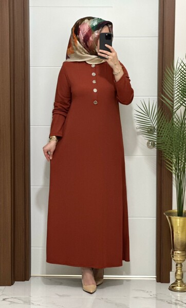 F12 K 80 KİREMİT ÖNÜ DÜGMELİ DİLARA ELBİSE - MODA ALMİRA