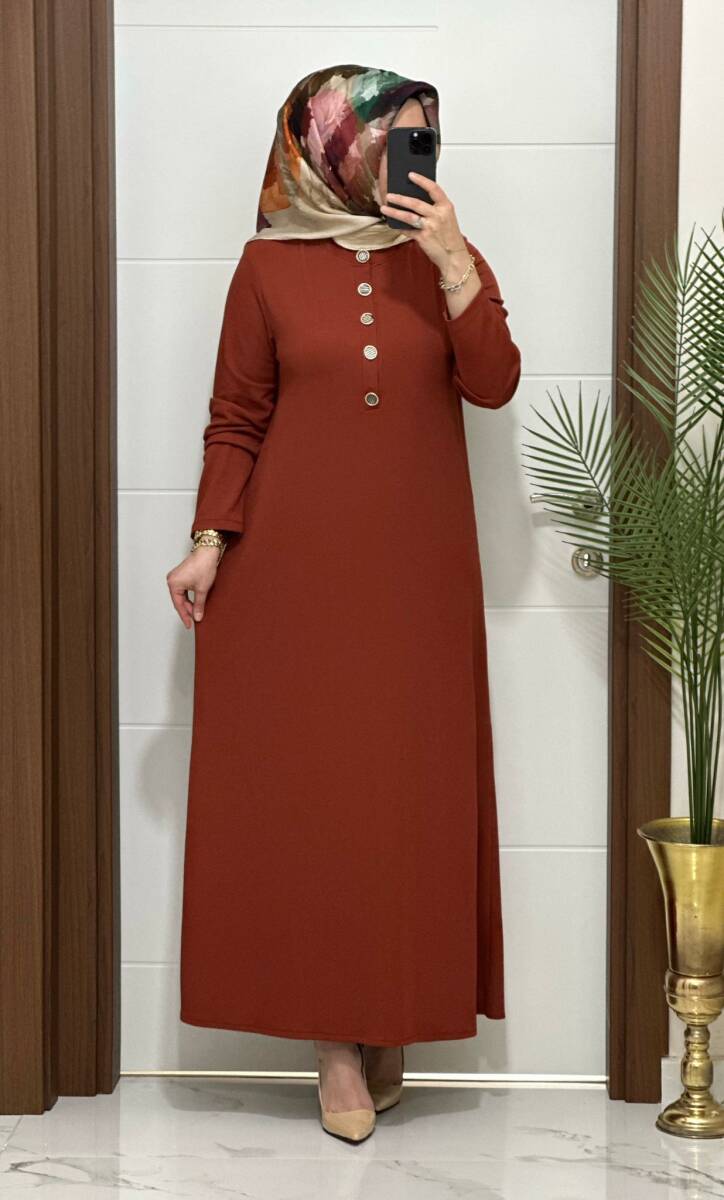 F12 K 80 KİREMİT ÖNÜ DÜGMELİ DİLARA ELBİSE - 1