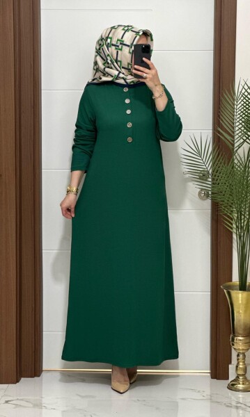 F12 K 80 ZÜMRÜT YESİLİ ÖNÜ DÜGMELİ DİLARA ELBİSE - MODA ALMİRA