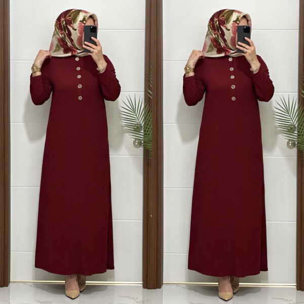 F12 K 80 BORDO ÖNÜ DÜGMELİ DİLARA ELBİSE - 3