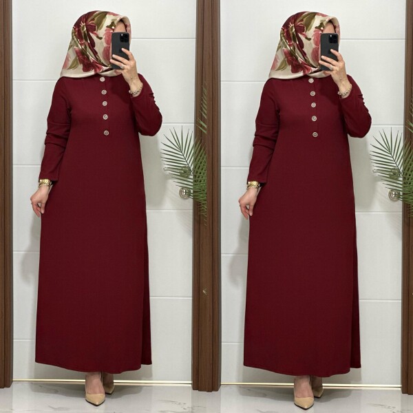 F12 K 80 BORDO ÖNÜ DÜGMELİ DİLARA ELBİSE - 4