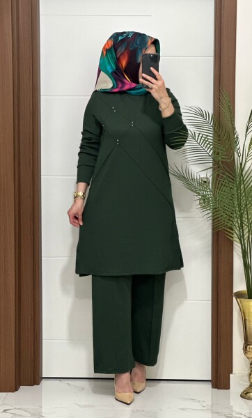 F14 K 120 ZÜMRÜT YEŞİLİ ÇİMALI TAŞLI İKİLİ TAKIM - MODA ALMİRA